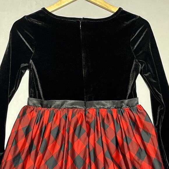 Velvet Taffeta Party Dress Girls L 10-12 Holiday Christmas Buffalo Plaid - Picture 4 of 12